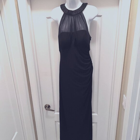 Night Way Collections Dresses & Skirts - Nightway Collections Beaded Mesh Long Maxi Black Dress-Lined to top of Slit-Sz.1